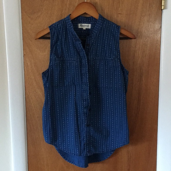 MADEWELL Cotton Sleeveless Shirt in Indigo Stripe - Picture 3 of 3